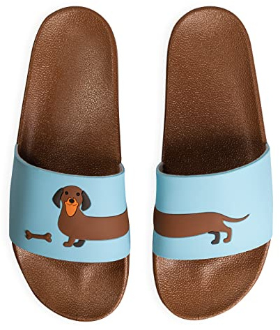 Dedoles Badeschuhe & Hausschuhe viele lustige Designs Bücher Kaffee Katze Party Pizza Dackel Fuchs Panda Delfin Geschenk, Farbe: Langer Dackel, Gr.: 38 EU