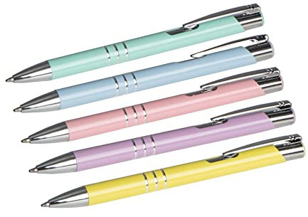5 Kugelschreiber Pastell aus Metall / Pastell-lila,blau,mint,rosa,gelb