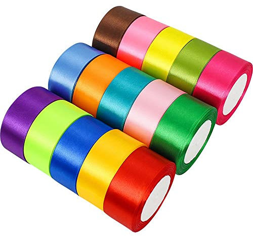 LUMoony 10 Rollen 10 Farben Schleifenband Breit Geschenkband Geschenkbänder Satinbänder Satin Band Bänder Weihnachtsbänder Schleifenband Hochzeit Für Hochzeitsdekoration Kuchendekoration