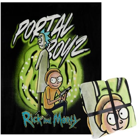 RICK AND MORTY Fleece Blanket Super Soft Blanket Throw Bed Accessories 150 x 130 Sofa Throw Bed Blankets Gifts for Him (Black/Green)