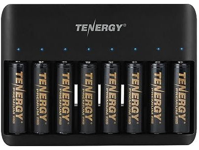 Tenergy TN477U 8-Bay Fast Charger with 8 Pack AA Premium Pro Rechargeable Batteries