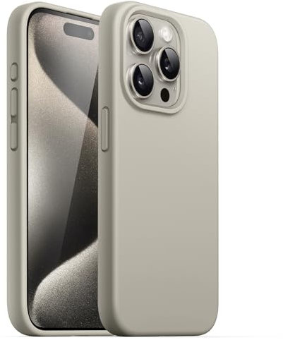 JETech Silikon Hülle für iPhone 15 Pro 6,1 Zoll, Ganzkörper Handyhülle mit Seidig-Weicher Berühren, Stoßfest Schutzhülle (Titan Natur)