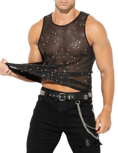 Casey Kevin Glitter Tank Top Hombre Camiseta Lentejuelas Brillante Chaleco Discoteca Ropa Festival Outfit Men