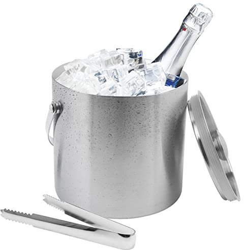 Malloom 3L Edelstahl Eisbehälter, Eiswürfelbehälter mit deckel & Eiszange, Doppelwandiger Isolierter Eiskübel Eiskühler für Bier Champagner Wein Party
