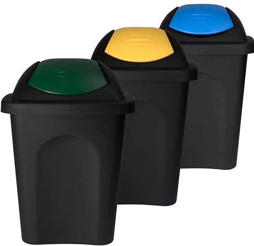 3 cubos basura tapa basculante 30l color amarillo azul verde 3