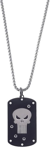 Marvel Punisher halsband i rostfritt stål med hundtagg hänge, längd 56 cm, smycken, UNICO, Rostfritt stål, Ingen ädelsten