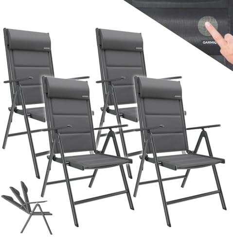 GARMIO® Gartenstuhl Florenz Anthrazitgrau, 7-Fach verstellbar, klappbar, inkl. höhenverstellbares Nackenkissen, für Terrasse oder Garten, 4er Set