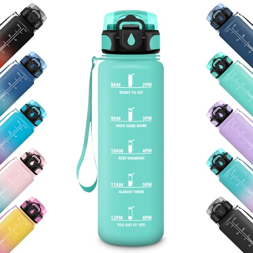 HoneyHolly Gourde 500ML, Étanche & Réutilisable, Gourde Sport, Motivation avec Marqueur, Anti-fuite Bouteille, Bouteille d'eau, Gourdes pour Gym, Enfant, Adulte, École, Bureau, Yoga, Camping