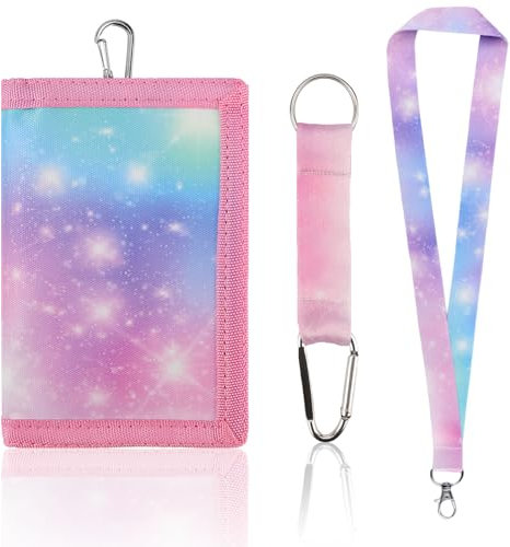 WPPQWP Geldbeutel Kinder Mädchen, Geldbörse Kinder zum Umhängen, Portemonnaie Kinder mit Sichtfenster, Brustbeutel Kinder mit Langen und Kurzen Kordeln (Pink Star River-Muster)