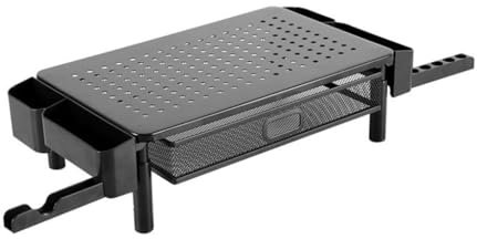 DAYnagh Support Moniteur avec Tiroir et Rangement Latéral, 3 Hauteurs Réglables, Rehausseur Ecran pour Bureau avec Plate-Forme en Maille pour Ordinateur Portable, PC, Imprimante