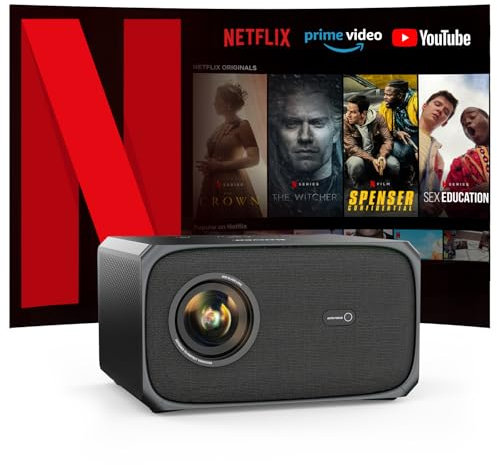 Beamer - 4K Official Netflix - Auto fokus Auto 6D Trapezkorrektur Dolby Audio Projektor 26000LM 800ANSI WiFi6 Bluetooth Beamer - Full HD 1080P Unterstützt 4K Jimveo Video - Beamer für Heimkino Outdoor