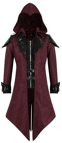 AJGEGJE Steampunk Vintage Coat Men, Medieval Gothic Tailcoat, Victorian Renaissance Halloween Adult Tailcoat (Red, 3XL)