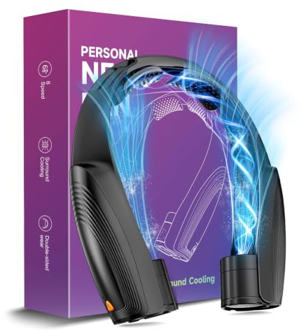 Portable Neck Fan with 6 Powerful Speeds, 8000mAh Battery Operated USB-C Rechargeable Fan, 20H Runtime, Hands-Free 360° Cooling Personal Wearable Neck Fan, Gift for Women Men Travel Concerts(Black)