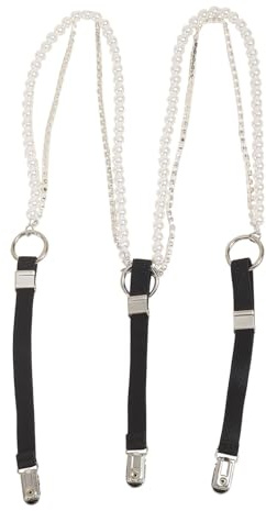 Women's Y-Shaped Elastic Suspenders with 3 Metal Clips Crystal Rhinestone Pearl Chain Detachable Braces for Weddings Parties Fashion