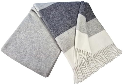 STTS International Cashmere Blanket, Wool Blanket, Living Blanket, 100% Merino Wool - Cashmere - Mix 140 x 200 cm, Very Soft Plaid, Cuddly Blanket, Faro (Grey-dark gray (stripes))