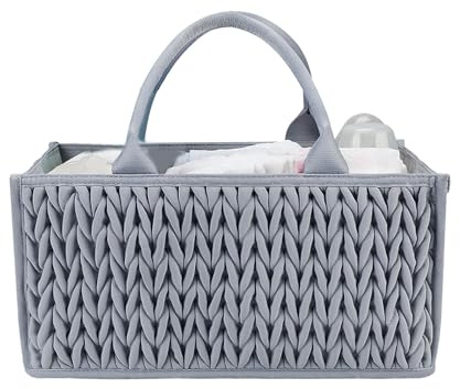 Portable Diaper Caddy Basket - Felt Fabric Organizer, Nursery Tote Storage Bag | Large Capacity Storage Bin With Handles Diapers Wipes Creams, New Born Accessories Holder For Home Baby Travel Use