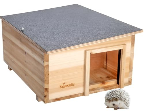 NatureCrafts Maison pour hérisson de qualité supérieure - Étanche avec fond et parois de 1,5 cm d'épaisseur et double ventilation - Labyrinthe réglable avec tunnel accessible - Maison d'hiver en bois