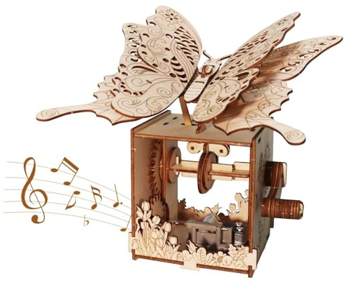 Puzzle 3D Faits À La Main Papillons Boîte À Musique Maquette Bois Adulte Construction Adulte Cadeaux Noël Et d'anniversaire Créatifs