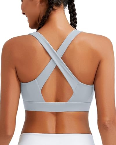RUNNING GIRL High Impact Sports Bras for Women – High Support Molded Cup Workout Bra, Racerback Strappy Yoga Bra with Sewn-in Pads for Running & Gym,Grey L