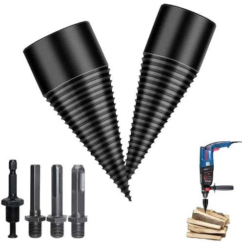 GothicBride Spaccalegna - Set di punte per legno, 42 mm + 32 mm, con 4 manici per trapano, coni per legno, spaccalegna