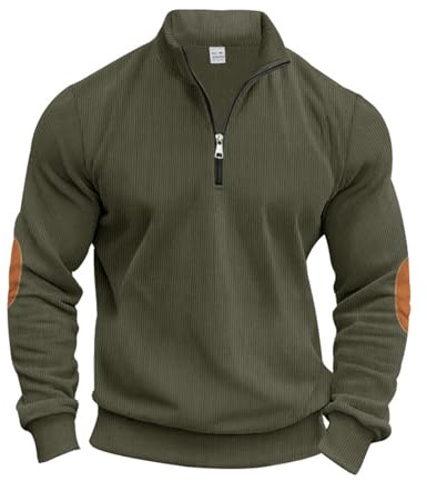 Jersey para hombre, suéter de trabajo, suéter de punto, suéter de Navidad, cuello alto, cuello alto, cuello redondo, cuello largo, suelto, bordado, versátil, parte superior, Verde militar., XL