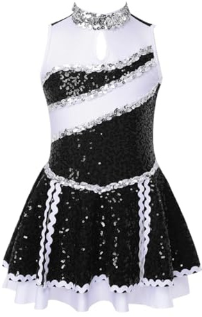 USOHJZ Uniforme de animadora con lentejuelas brillantes for niñas, vestido leotardo ballet y gimnasia for competición baile, patinaje artístico for Para Actuaciones(Black,10)