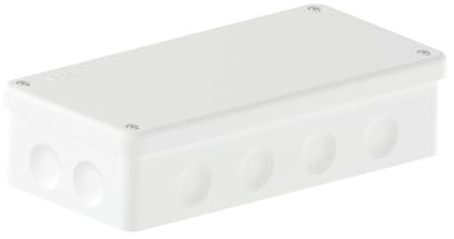 Temolink IP65 Junction Box, White, 1 Piece Waterproof Junction Box, Surface-Mounted, Improved Rubber Seal, Wet Room Distribution Box for Outdoors, Lid with Screw, 180 x 88 mm