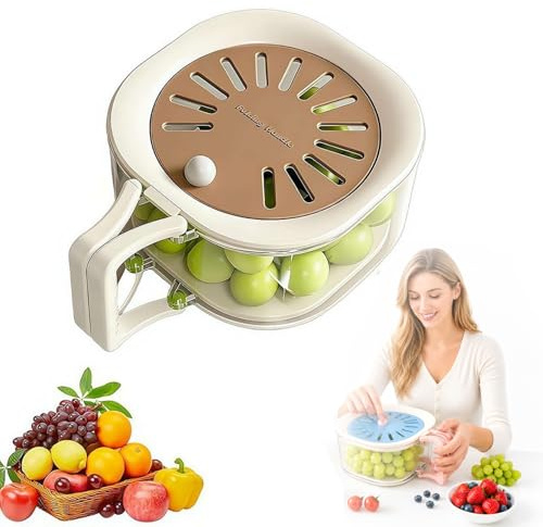 Contenedor colador de frutas 2 en 1 con tapa, cesta de drenaje y conservación, cuenco de lavado de frutas con colador, cesta de drenaje de mango plegable, colador de cocina para lavado y
