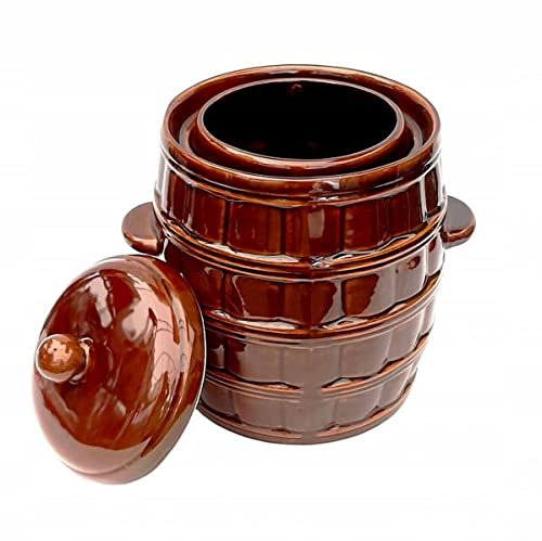 R.G. Sauerkrauttopf Keramikfass Einlegetopf Gurkentopf Tontopf Steinguttopf Gärtopf Keramiktopf Steingut (3,5 Liter) traditionell Gärtopf 3,5L (Breite: 22cm, Höhe: 19cm)