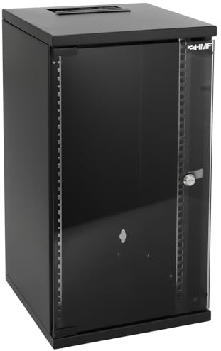 HMF 63412-02 nätverksskåp, serverskåp 10 tum | 12 HE | 300 mm djup | fullt monterad | glasdörr | svart