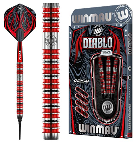 WINMAU Diablo 20 Gram Professionell Mjukt Tips Volfram Dart Set med dartflygs och stjälkar