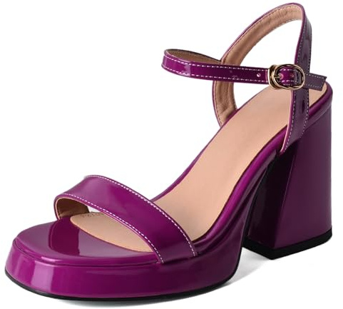 Lroey Reoly Sandalias de Mujer, Sandalias de Vestir de Tacón Alto con Punta Abierta Hebilla Tacón Chunky Sandalias Correa de Tobillo con Plataforma Sencillo, 281Vgj Purpura Talla 40 EU