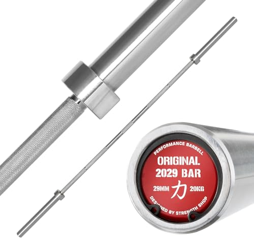 Strength Shop Olympia Langhantel 20kg mit 220cm Länge & 29mm ⌀, voll-verchromte Stahl Langhantelstange 50mm Scheibenaufnahme mit scharfer Rändelung, perfekt für Kniebeugen, Kreuzheben & Co.