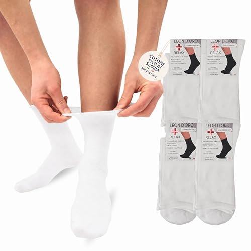 LEON D'ORO Calze senza elastico per Diabetici Calze Uomo Sanitarie Cotone Estivo Leggero Made in Italy
