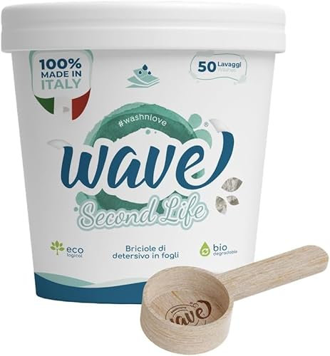 Wave Washing Second Life - Il Detersivo in Briciole - 100% RICICLABILE - 50 lavaggi - Made in Italy - Biodegradabile - Ipoallergenico - plastic free
