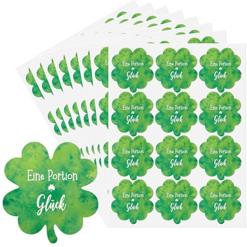 Tenare 240 Stickers Kleeblatt Glück Geschenkaufkleber Eine Portion Glück 5 cm Glücksbringer Sticker Vierblättrige Kleeblatt Aufkleber für Geschenk Prüfung Weihnachten Einladungskarte Familie Freunden