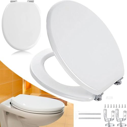 Bakaji Abattant WC universel pour salle de bain en bois lourd MDF avec charnières antirouille en alliage de zinc, design moderne, dimension 45 x 36 cm (blanc)