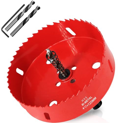 KACNON Scie Cloche Bi-métal 125 mm, M42 HSS Bimétallique Scie Trèpan, avec Adaptateur de Tige Triangulaire et Foret de Centrage, pour le Bois, Métal Mou, Plastique, Verre, Carrelage, Céramique