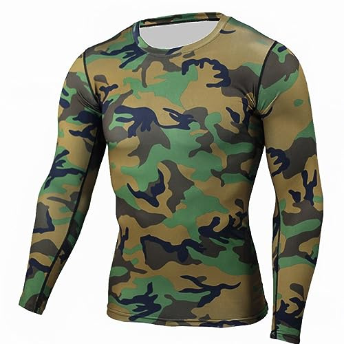 Tops Hommes Tactique Camouflage T-Shirt à Manches Longues Respirant et à Séchage Rapide Tee Shirt à Col Round pour L'Alpinisme Hauts à Coupe Régulière (Y-2-AG, XL)