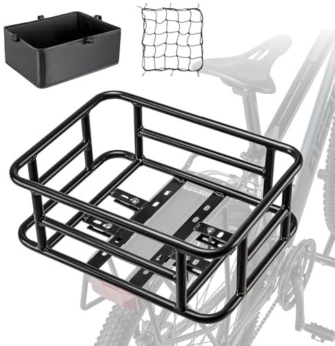 CXWXC Large Bicycle Basket with Cargo Net and Liner - Rear Cargo Rack for Bike, Electric Bike, Ebike
