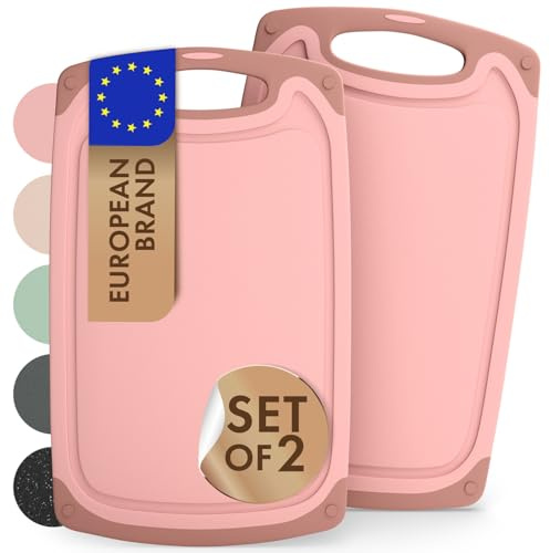 Blumtal Schneidebrett Kunststoff groß 40x24,5 cm 2er Set - Schneidebretter + Saftrillen & Griff - Cutting Board - Schneidbrett BPA frei - Schneidbretter & -Matten - Küchenbrett Rose