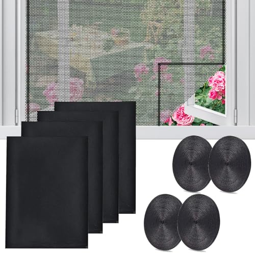 4 Pcs Zanzariera Per Finestra 130x150cm Zanzariera a Prova Di Insetti Regolabile Zanzariera Finestra Con 4 Rotoli Di Nastro Autoadesivo Zanzariere Per Finestra Anti-Zanzariera Senza Trapanare (Nero)