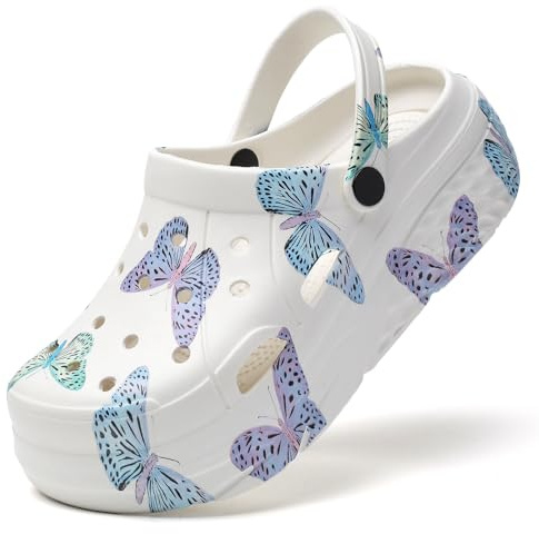 SECHRITE Zoccoli da donna con plateau grafica, scarpe da giardino senza lacci, sandali da spiaggia con soletta rimovibile, Farfalla, 42 EU