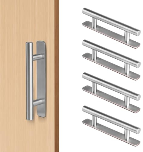 SGYKJ Lot de 4 poignées de porte, poignées de meubles autocollantes, poignées d'armoire à coller, poignée de porte en acier inoxydable à coller sans perçage, de balcon, poignées d'armoire argentées