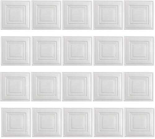 Zymoplas Selbstklebende Deckenpaneele, Verkleidung für Badezimmer, Tapetenwand, Holzpaneele, zum Abziehen und Aufkleben, weiße Wandpaneele, A, 20 Stück