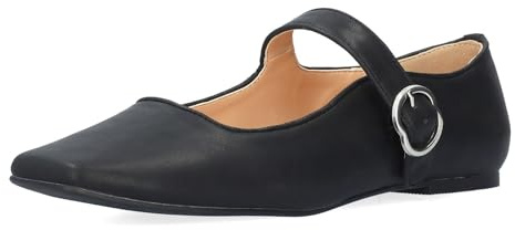 Andrés Machado - Bailarina Plana Estilo Mary Jane - AM6050 - Mujer - Punta Cuadrada con Tira Ancha y Hebilla metálica - Negro, Talla EU 43