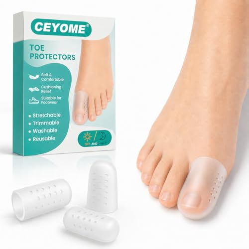 CEYOME Big Toe Protectors – 16 Pcs Toe Protectors with Vent Holes, Breathable Sleeves for Women & Men, Gel Sleeves for Comfort, Daily Wear & Blister Prevention (L Size Transparent)