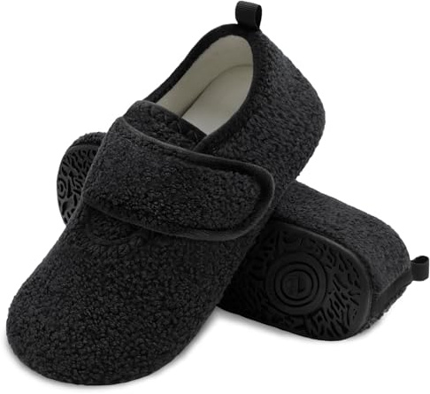 BARERUN House Slippers for Women Adjustable Diabetic Shoes Barefoot Shoes Women Wide Width Soft-Lightweight House Shoes with Non Slip Rubber Sole Indoor/Outdoor Allblack 7.5-8 Women