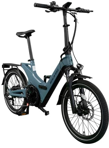 Berlin Bike Bicicleta eléctrica Plegable Ultraligera, 20 Pulgadas con 7 Marchas, Bicicleta eléctrica Plegable para Adultos con batería de 36 V 10,5 Ah, Motor de 250 W, Alcance de 50 km, Bicicleta