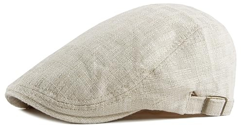 Omnikryp Casquette Beret Homme, Casquette Plate Réglable Coton, Béret Gatsby Réglable, pour Diverses Occasions, Beige (Tour de tête 55-60cm)